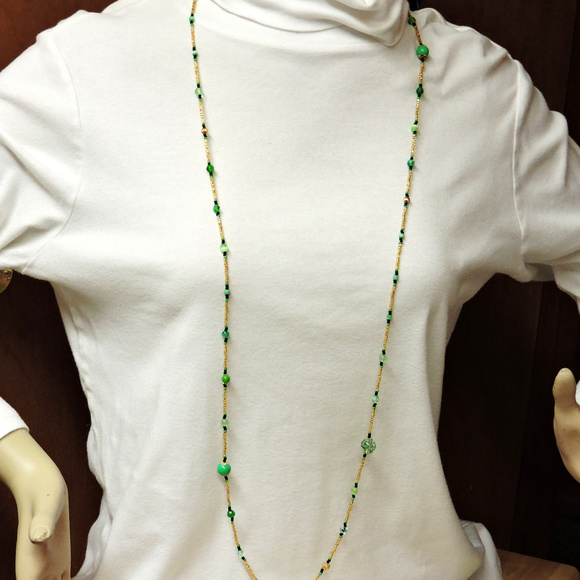 X-tra Long Light Weight Necklace 50" green & gold, handmade, OOAK, NWOT ... x6 - Picture 5 of 6
